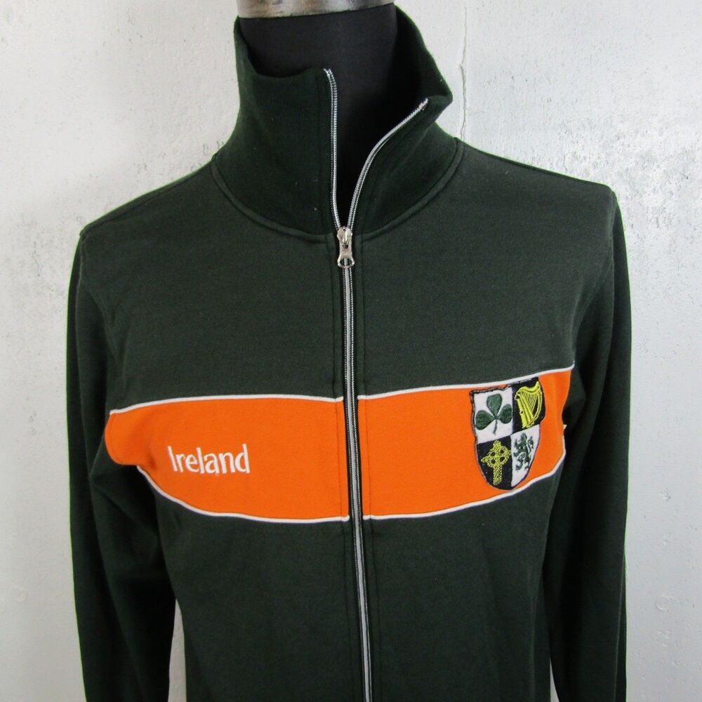 ACE Men's Ireland Full Zip Track Jacket L Dark Green Orange Stripe Embroidered